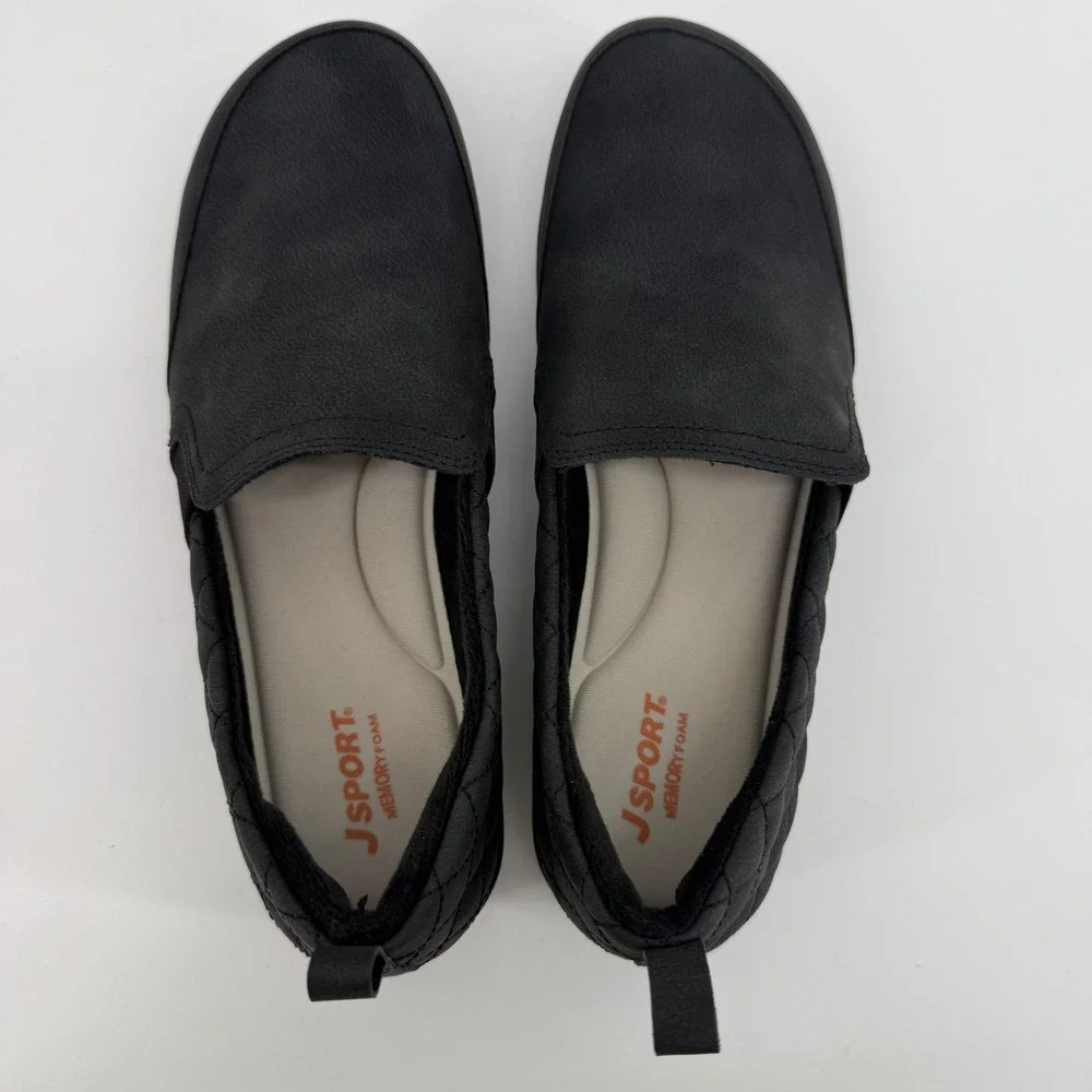 JSport Lisa Black Slip On Loafers‎ Quilted Memory Foam Womens 8 S5LSA01